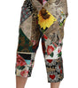 Dolce & Gabbana Silk Multicolor Print High Waist Cropped Pants