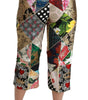 Dolce & Gabbana Silk Multicolor Print High Waist Cropped Pants