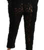 Dolce & Gabbana Black Floral Lace Tapered High Waist Pants