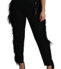 Dolce & Gabbana Black Feather Straight High Waist Wool Pants