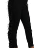 Dolce & Gabbana Black Feather Straight High Waist Wool Pants