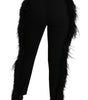 Dolce & Gabbana Black Feather Straight High Waist Wool Pants