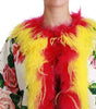 Dolce & Gabbana White Floral Coat Capte Fur Roses Jacket