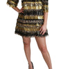 Dolce & Gabbana Polyester Black Gold Leopard Shift Mini Dress