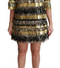 Dolce & Gabbana Polyester Black Gold Leopard Shift Mini Dress