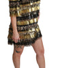 Dolce & Gabbana Polyester Black Gold Leopard Shift Mini Dress