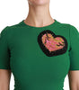 Dolce & Gabbana Green Heart Patch Mermaid Midi Viscose Dress