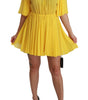 Dolce & Gabbana Yellow Pleated A-line Mini 100% Silk Dress