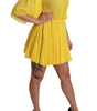 Dolce & Gabbana Yellow Pleated A-line Mini 100% Silk Dress
