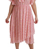 Dolce & Gabbana Silk Pink Polka Dots Pleated A-line Midi Dress