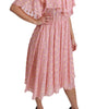 Dolce & Gabbana Silk Pink Polka Dots Pleated A-line Midi Dress