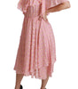 Dolce & Gabbana Silk Pink Polka Dots Pleated A-line Midi Dress