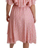 Dolce & Gabbana Silk Pink Polka Dots Pleated A-line Midi Dress