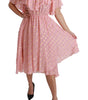 Dolce & Gabbana Silk Pink Polka Dots Pleated A-line Midi Dress