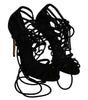 Dolce & Gabbana Black Suede Strap Stilettos Shoes Sandals