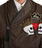 Dolce & Gabbana Brown Beaded Crown Skull Logo Jacket