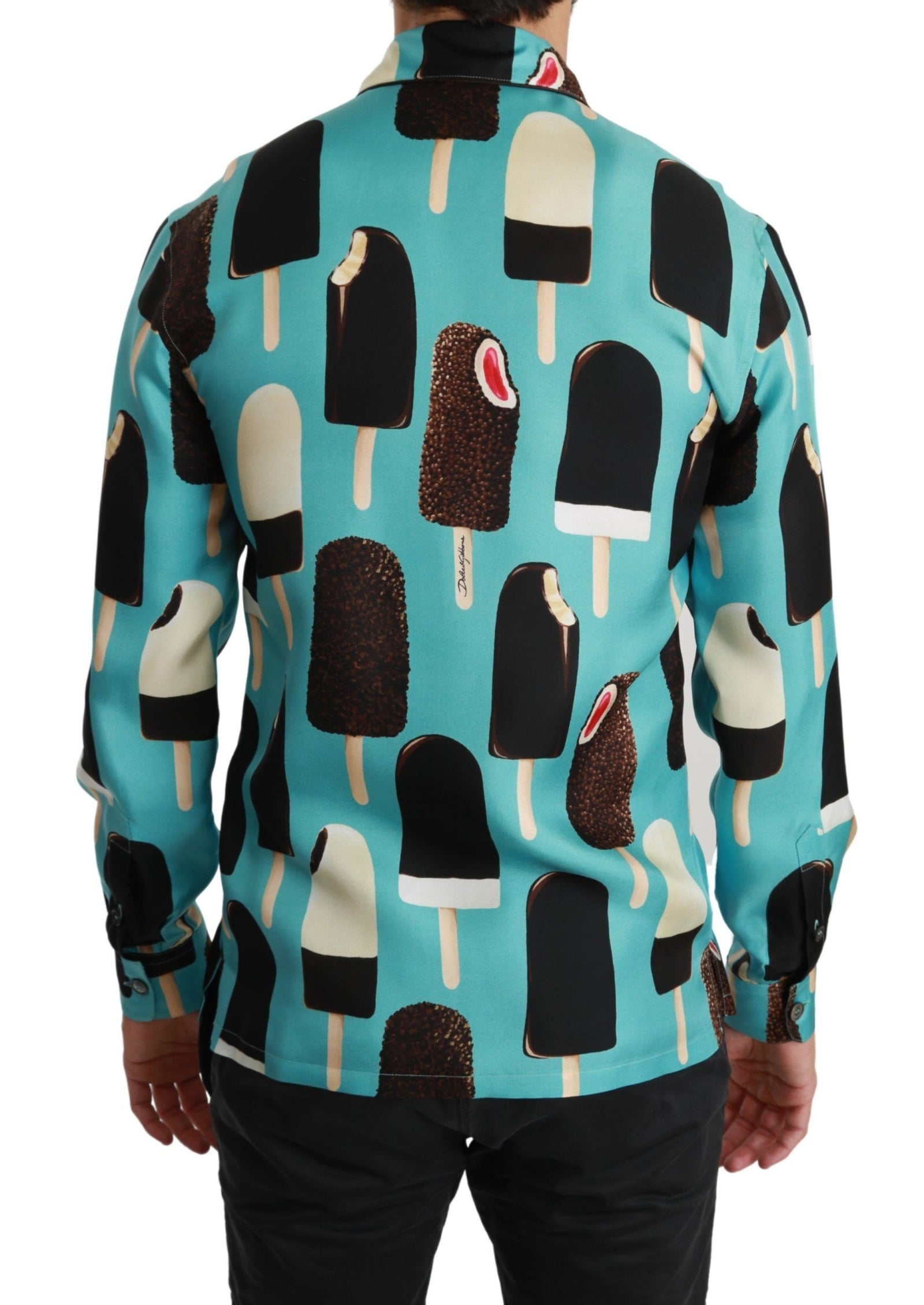 Chemise en soie mélangée à imprimé glace, exclusivité Dolce &amp; Gabbana