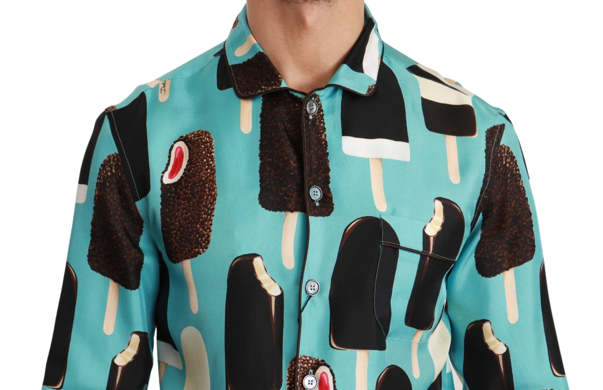 Chemise en soie mélangée à imprimé glace, exclusivité Dolce &amp; Gabbana
