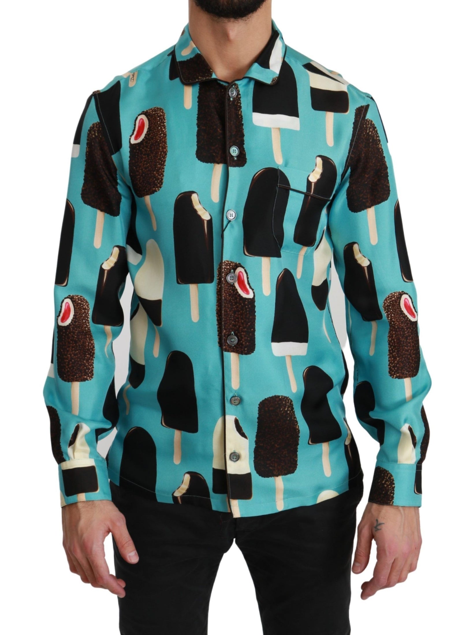 Chemise en soie mélangée à imprimé glace, exclusivité Dolce &amp; Gabbana