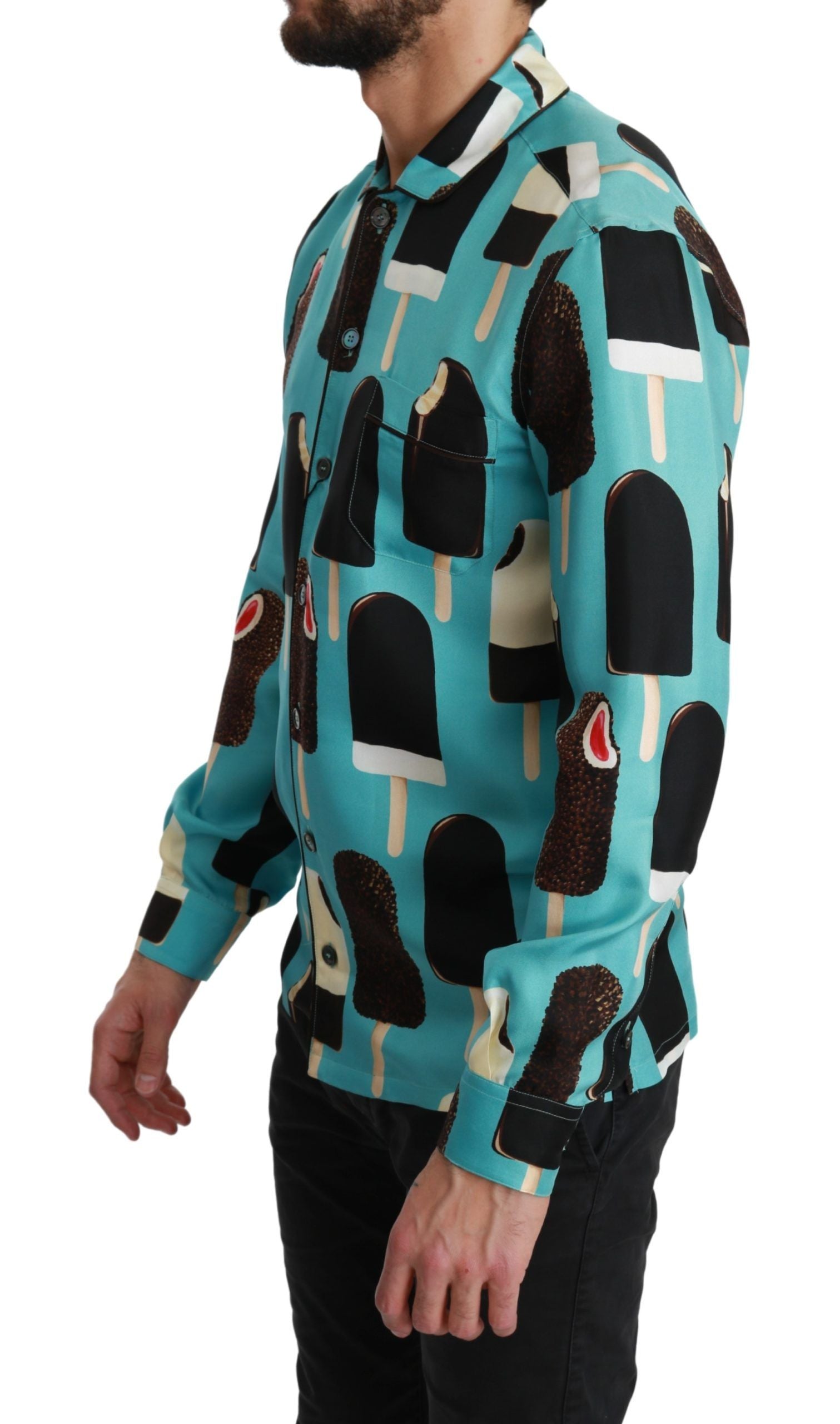 Chemise en soie mélangée à imprimé glace, exclusivité Dolce &amp; Gabbana