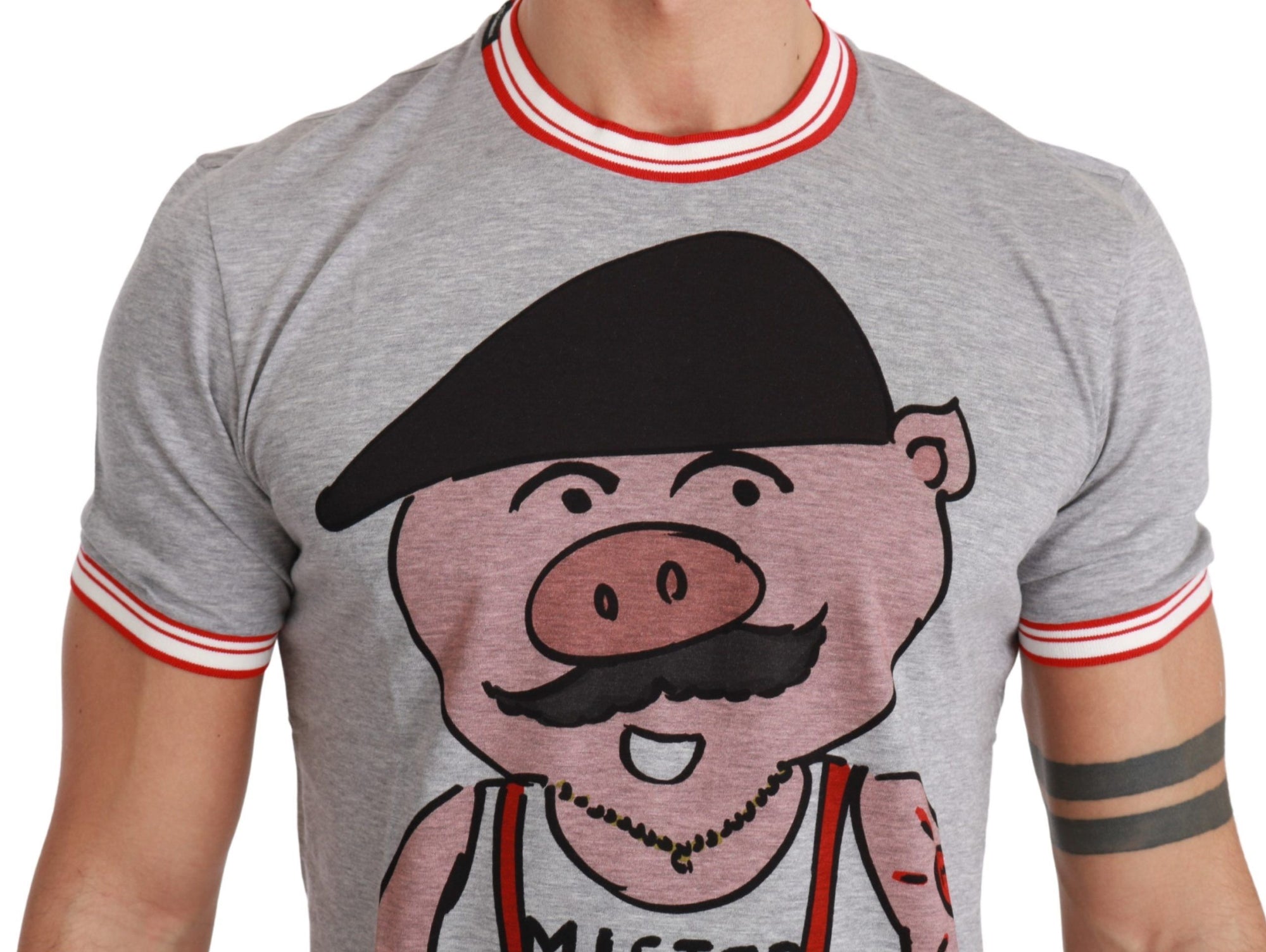 T-shirt Dolce &amp; Gabbana Chic en coton gris avec motif Année du Cochon