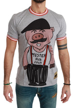 T-shirt Dolce &amp; Gabbana Chic en coton gris avec motif Année du Cochon