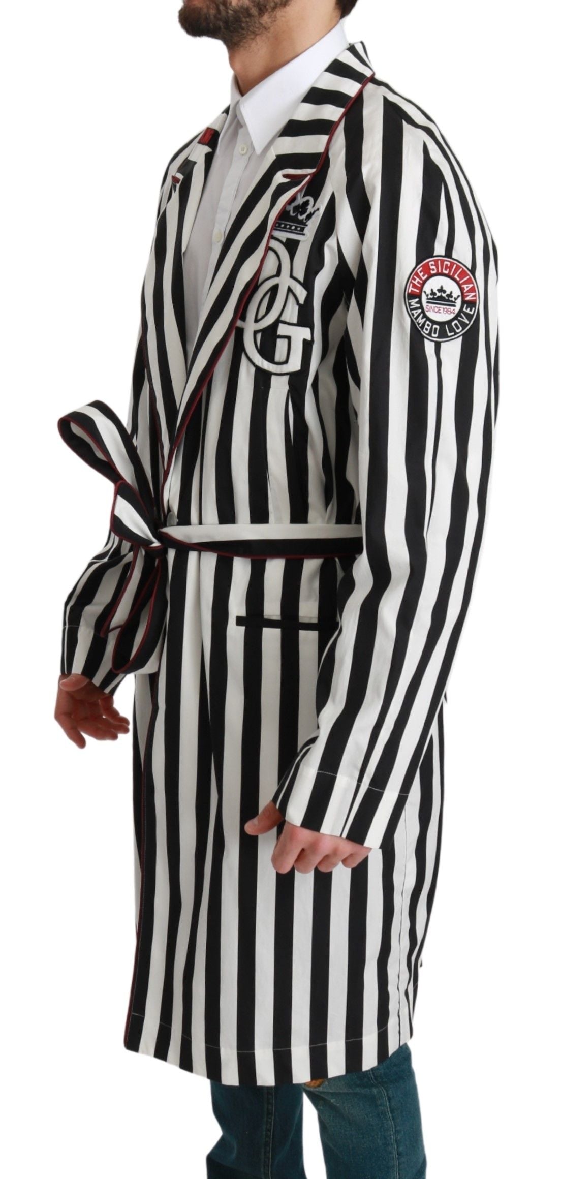 Dolce & Gabbana - Robe de nuit élégante avec ceinture en noir et blanc