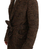 Dolce & Gabbana Brown Checkered Wool Robe Coat  Wrap Jacket