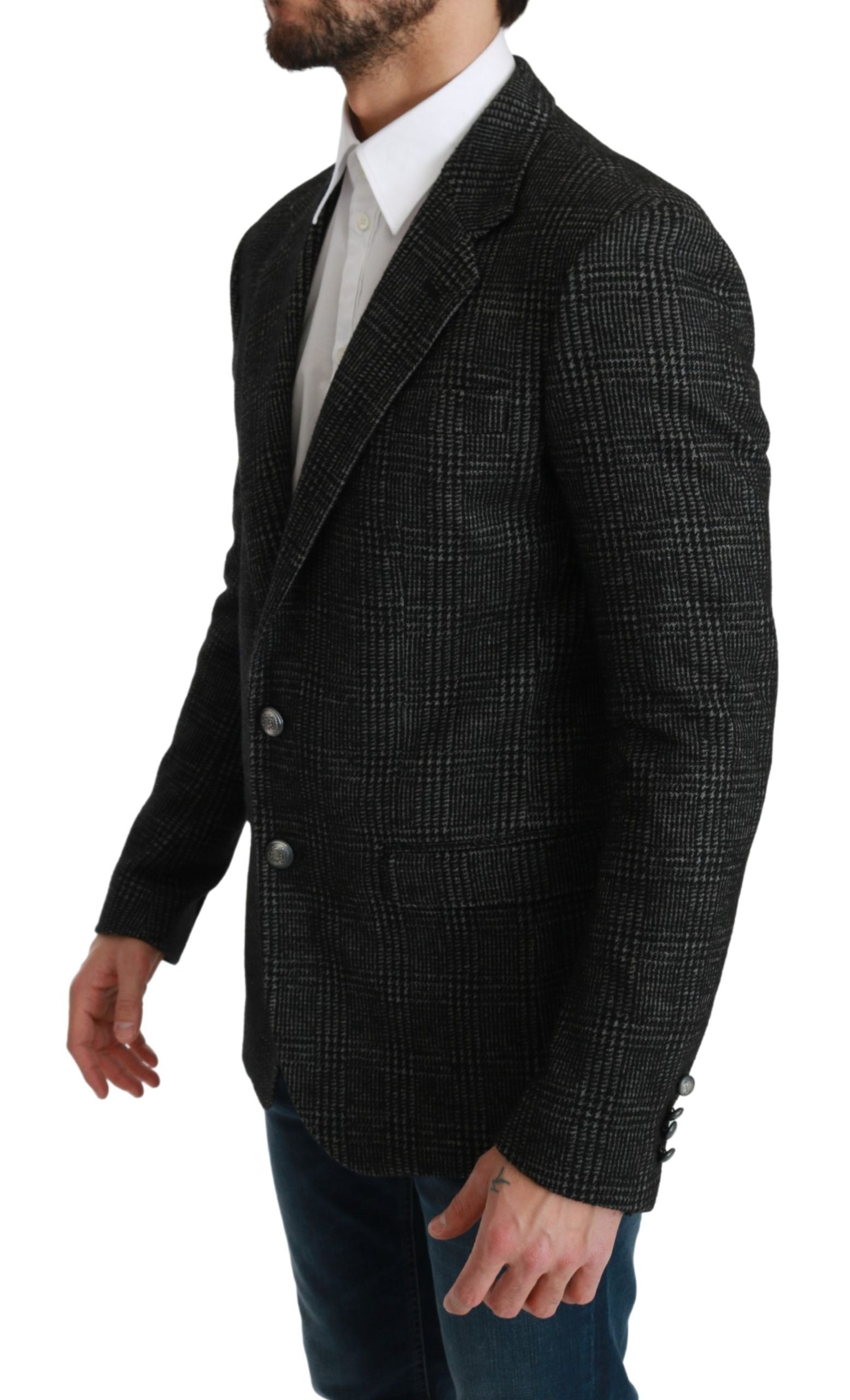 Dolce &amp; Gabbana Elegant Gray Plaid Slim Fit Blazer