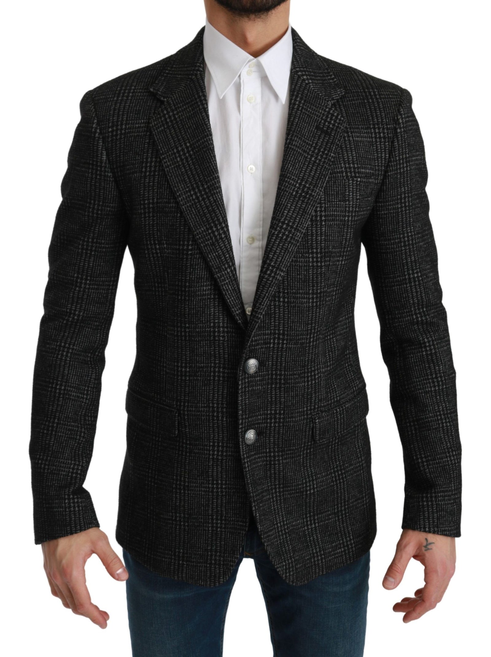Dolce &amp; Gabbana Elegant Gray Plaid Slim Fit Blazer