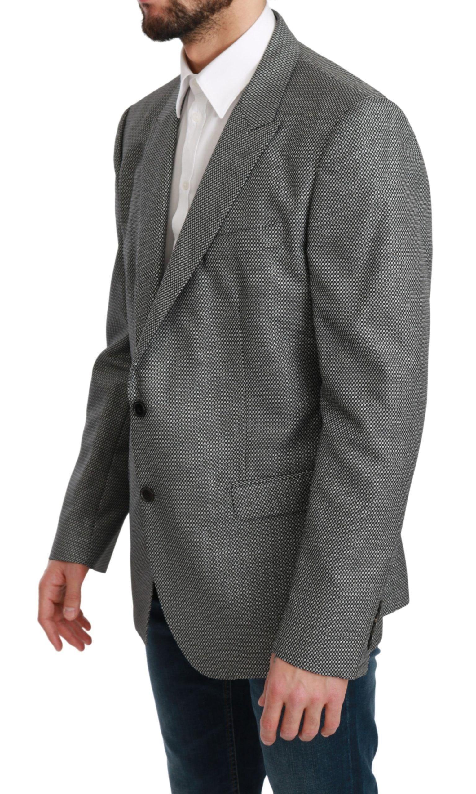 Dolce &amp; Gabbana Elegant Gray Fantasy Pattern Slim Fit Blazer