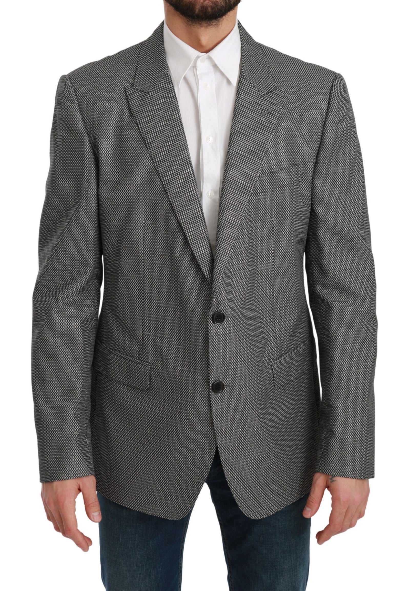 Dolce &amp; Gabbana Elegant Gray Fantasy Pattern Slim Fit Blazer