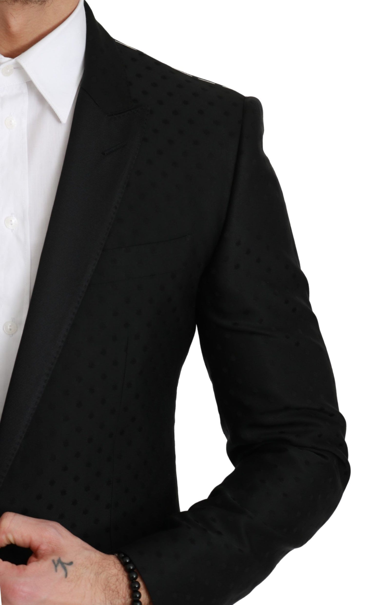 Dolce &amp; Gabbana Elegant Black Polka Dotted Wool Blend Blazer