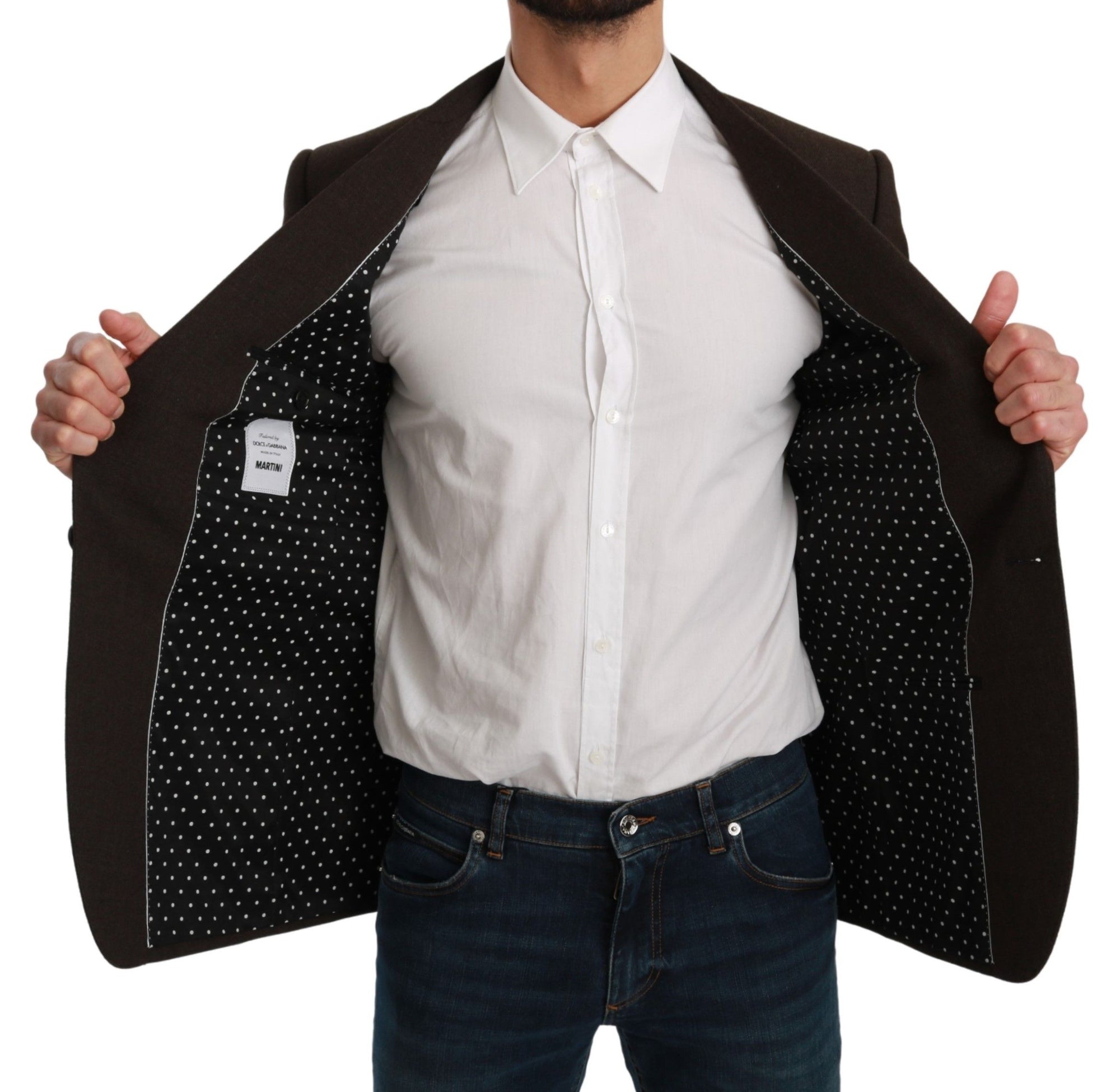 Dolce &amp; Gabbana Elegant Brown Virgin Wool Martini Blazer