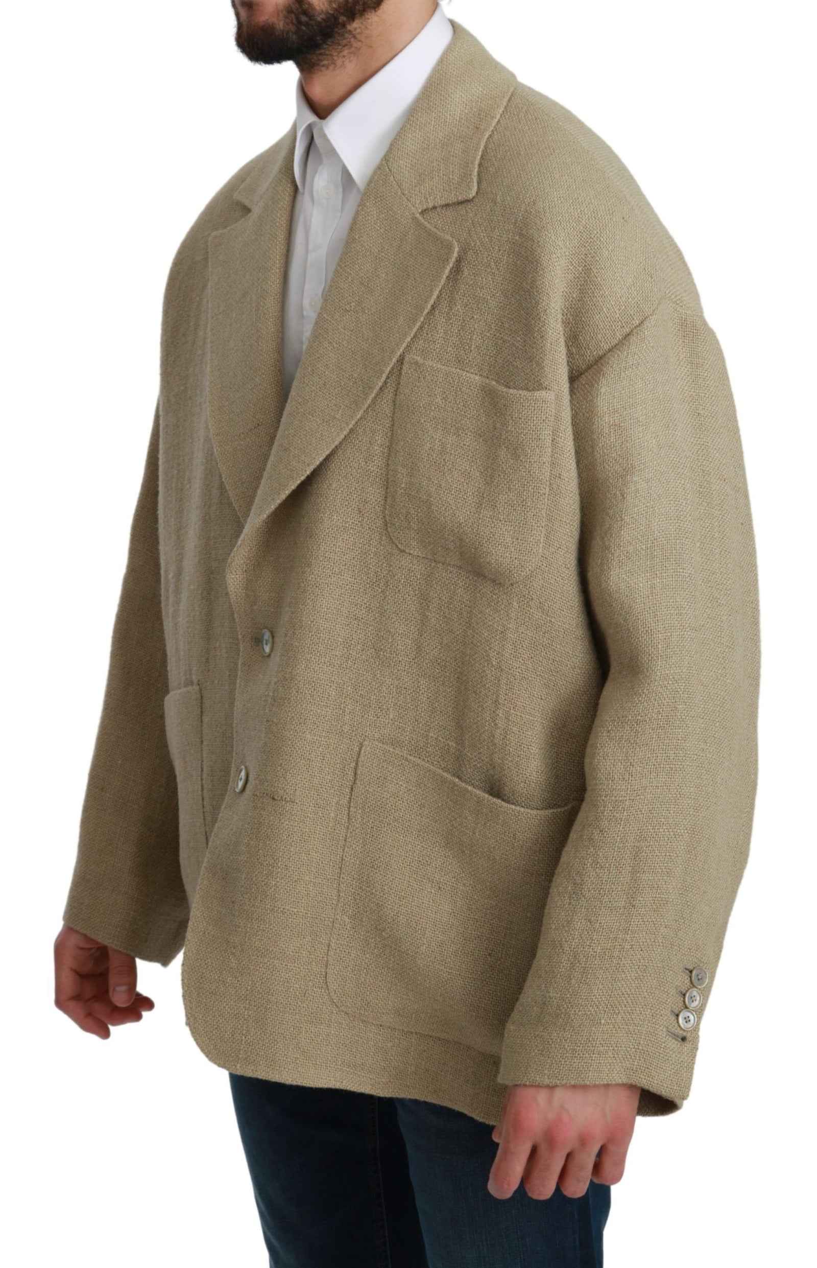 Dolce &amp; Gabbana Chic Beige Jute Single-Breasted Blazer