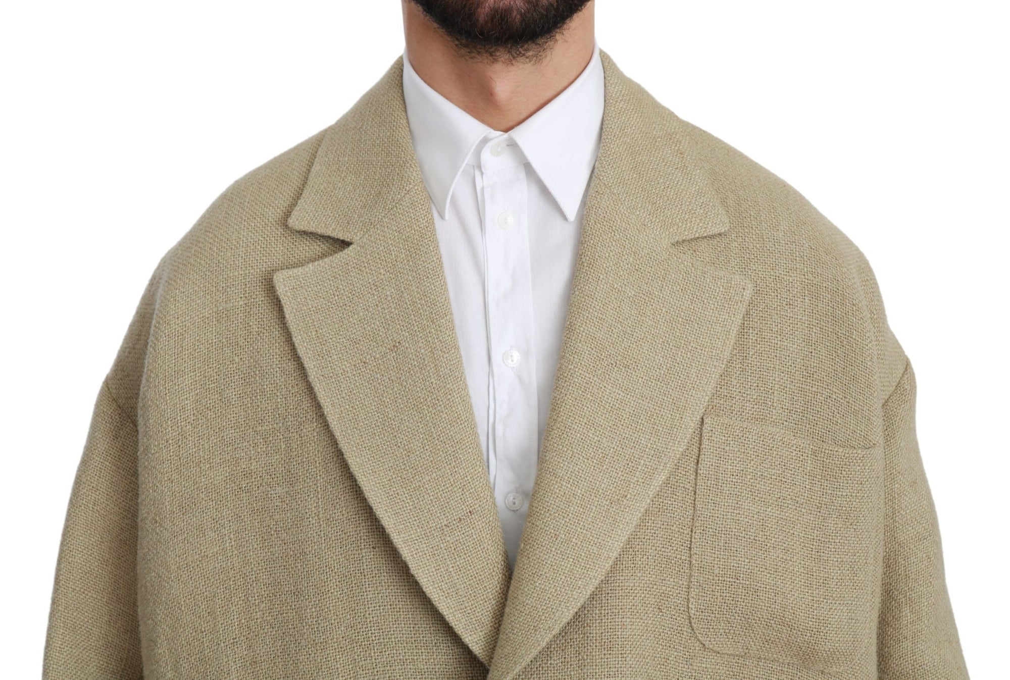 Dolce &amp; Gabbana Chic Beige Jute Single-Breasted Blazer