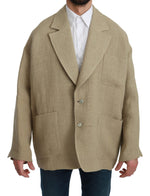 Dolce &amp; Gabbana Chic Beige Jute Single-Breasted Blazer