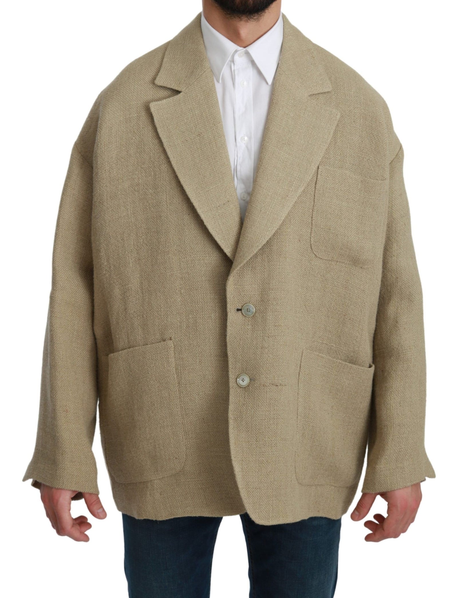 Dolce &amp; Gabbana Chic Beige Jute Single-Breasted Blazer