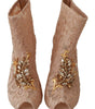 Dolce & Gabbana Pink Crystal Lace Booties Stilettos Shoes