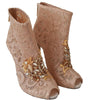 Dolce & Gabbana Pink Crystal Lace Booties Stilettos Shoes
