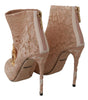 Dolce & Gabbana Pink Crystal Lace Booties Stilettos Shoes