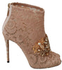 Dolce & Gabbana Pink Crystal Lace Booties Stilettos Shoes