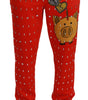 Dolce & Gabbana Red Piggy Bank Cotton Crystal Trousers Pants