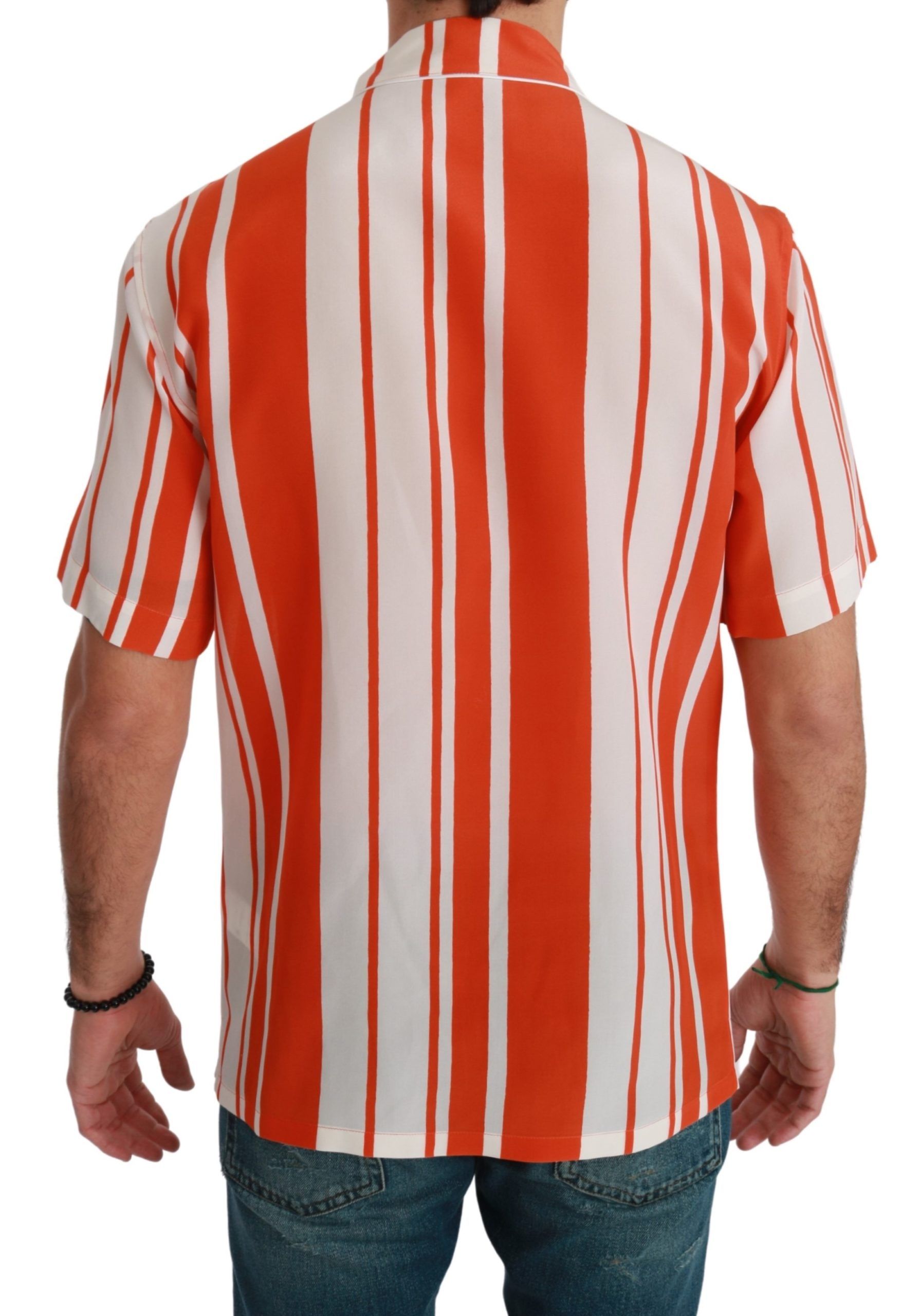 Chemise élégante en soie à rayures Dolce &amp; Gabbana - Blanc et orange