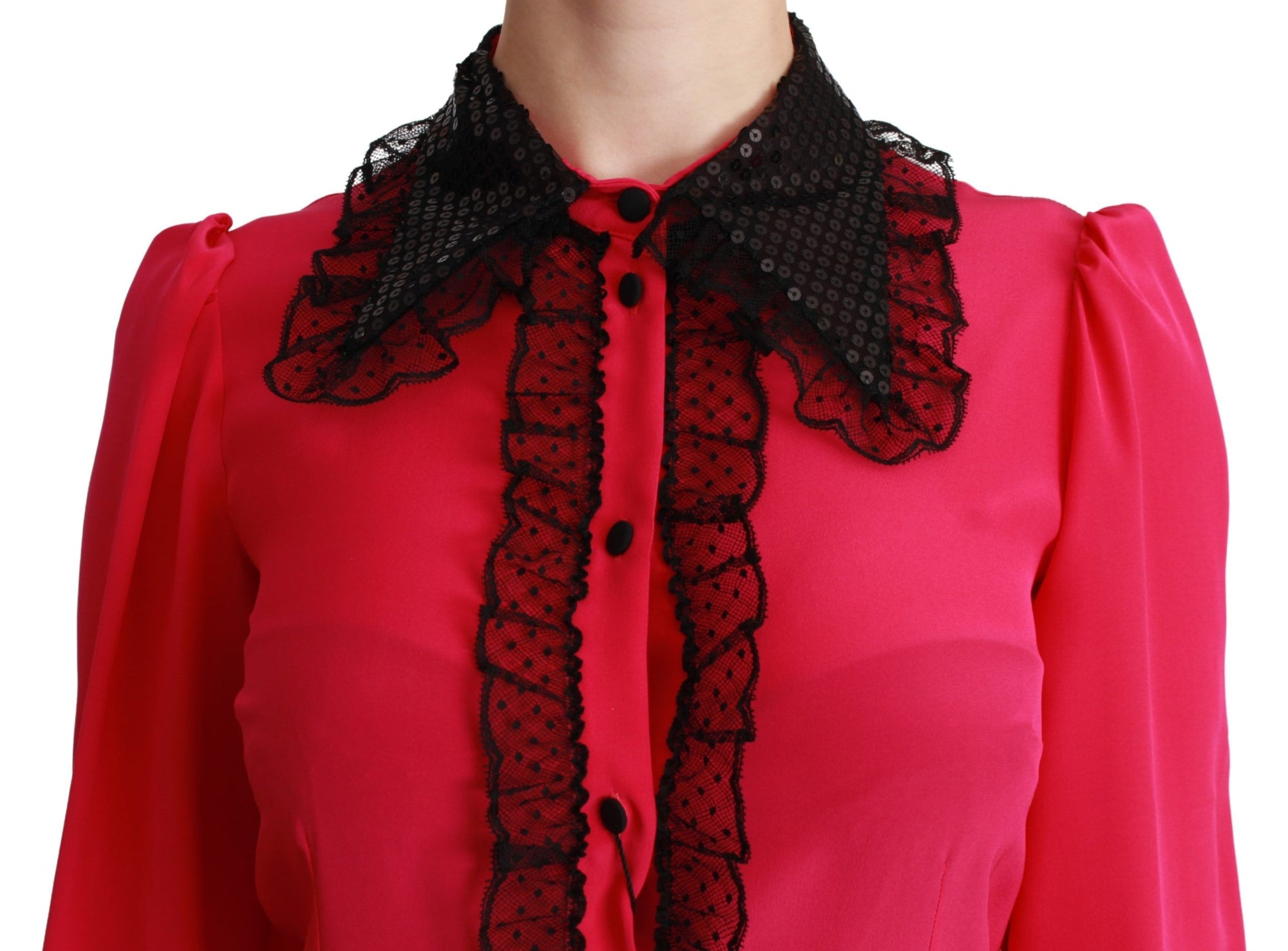Chemisier en soie mélangée rose Dolce &amp; Gabbana avec détails en dentelle