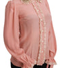 Dolce & Gabbana Pink Silk Gold Sequin Lace Blouse Shirt