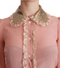 Dolce & Gabbana Pink Silk Gold Sequin Lace Blouse Shirt