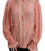 Dolce & Gabbana Pink Silk Gold Sequin Lace Blouse Shirt