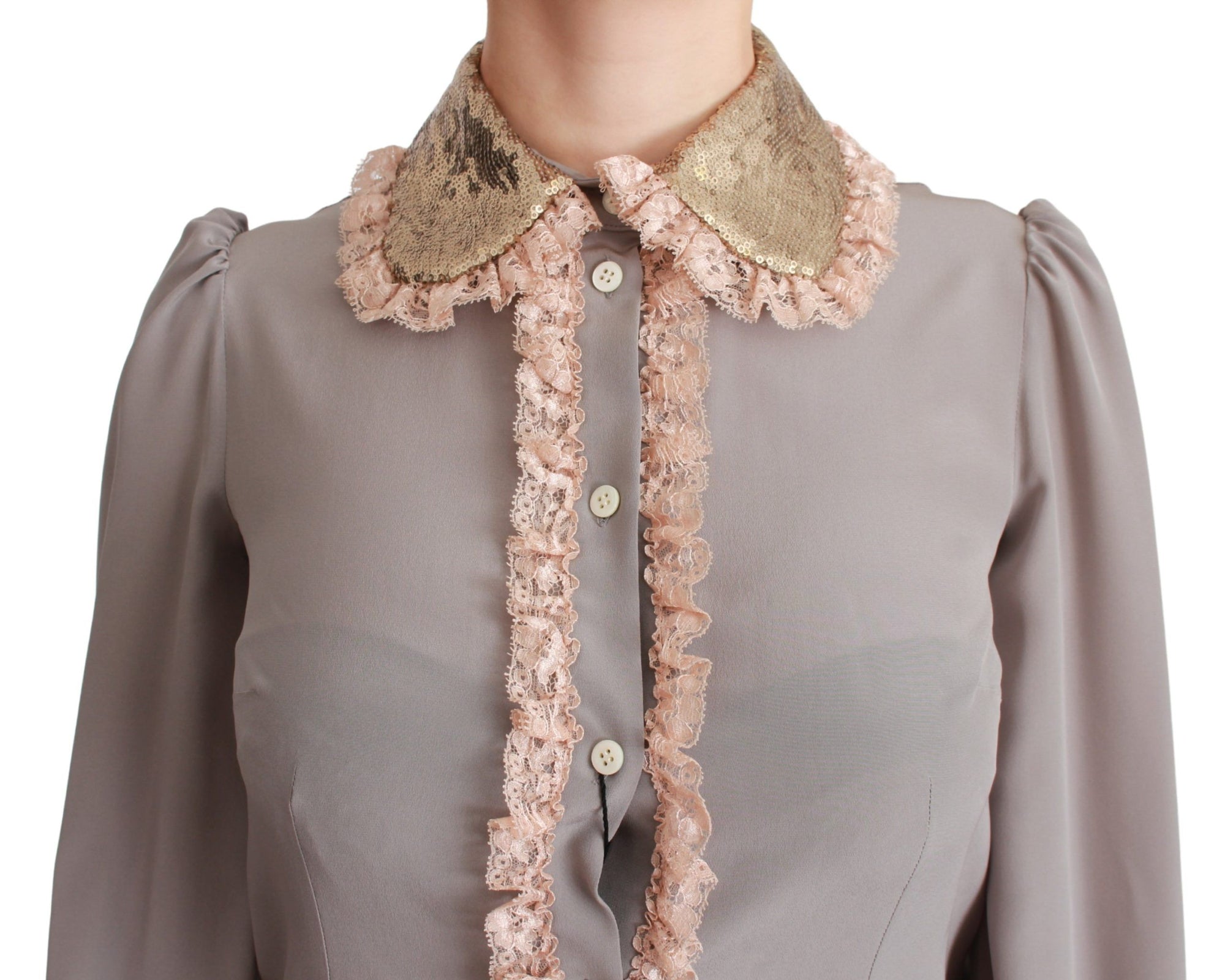 Chemise élégante à col à sequins en soie mélangée Dolce & Gabbana
