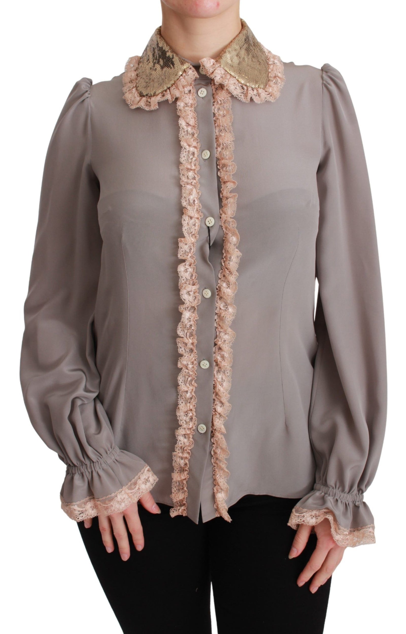 Chemise élégante à col à sequins en soie mélangée Dolce & Gabbana